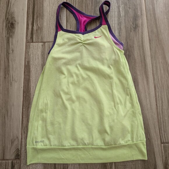 Nike Dri-Fit Women’s Training Tank Top M – Lime Green & Purple Racerback - Picture 1 of 6